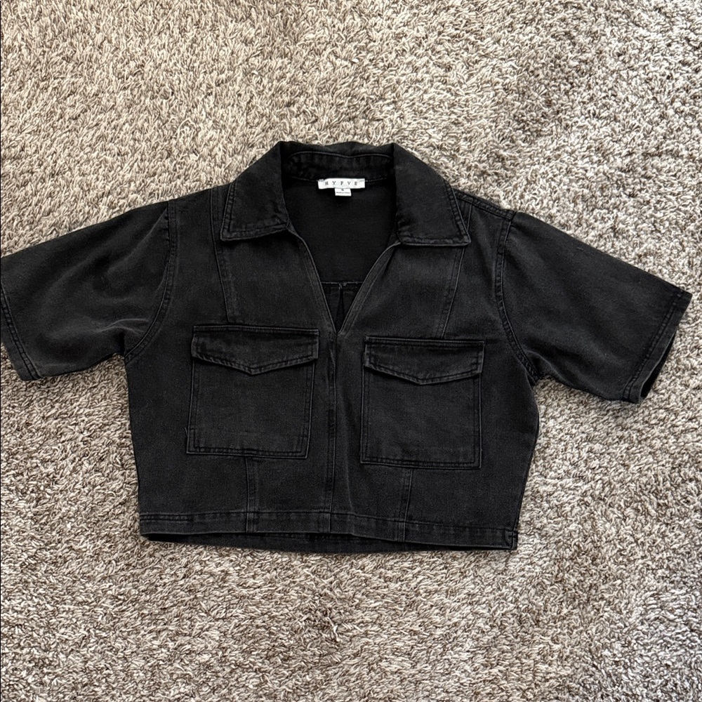 Black Cropped Denim Top